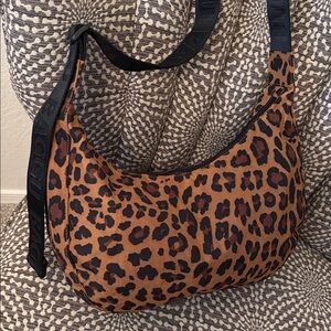 BAGGU Medium Nylon Crescent Bag Leopard Print New Without Tags